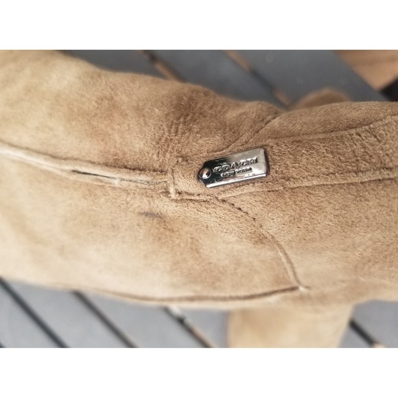 Coach knee high wool leather suede shearling sherpa tan boot 9 9.5 - Picture 9 of 9